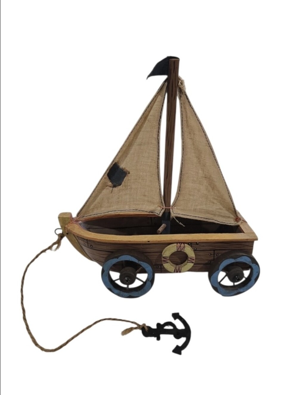 Handcrafted Brown Resin Wooden Sailboat Decorative Accent 8" T